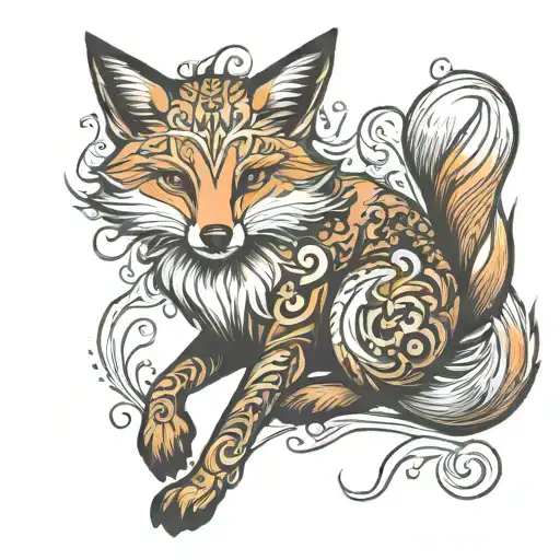 orange fox full body tattoo design idea