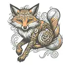 orange fox full body tattoo design idea