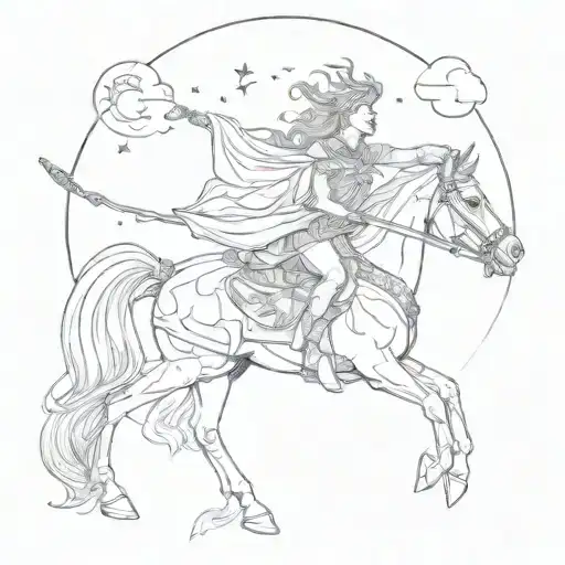 A modern interpretation of the goddess Selene riding a chariot across the night sky tattoo design idea