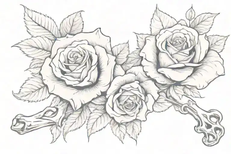 a dog bone split in half and in one of the two halves, a rose blooms from it.  tattoo design idea