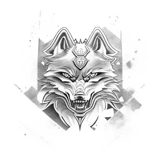 A fierce wolf in a samurai armor training at the gym tattoo design idea