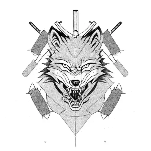 A fierce wolf in a samurai armor training at the gym tattoo design idea