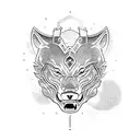 A fierce wolf in a samurai armor training at the gym tattoo design idea