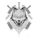 A fierce wolf in a samurai armor training at the gym tattoo design idea