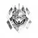 A fierce wolf in a samurai armor training at the gym tattoo design idea