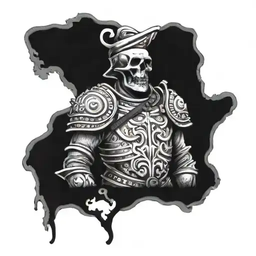 spanish conquistador standing on skull tattoo design idea