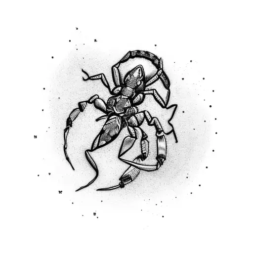 An abstract blackwork tattoo of a scorpion merging with a silhouette of a woman's body tattoo design idea