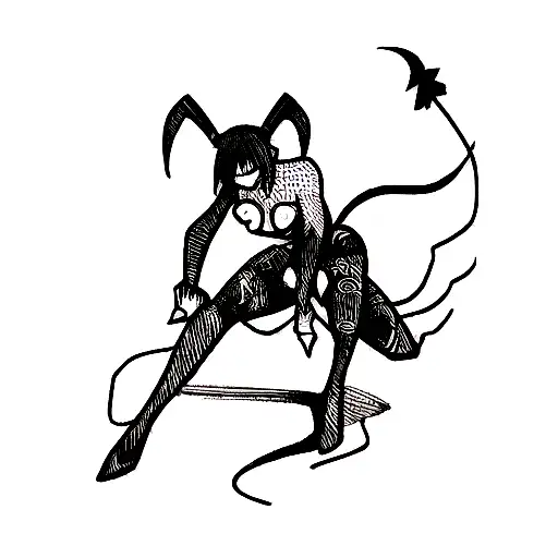 An abstract blackwork tattoo of a scorpion merging with a silhouette of a woman's body tattoo design idea