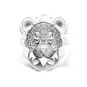 greek god with a Tigger and ancient structures tattoo design idea