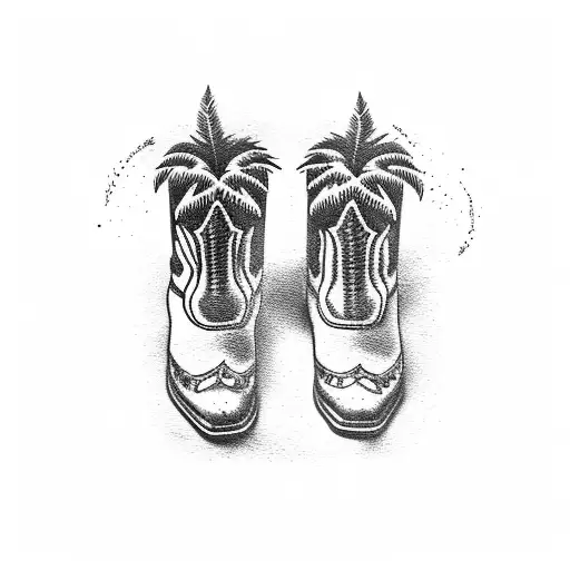 palm tree with cowboy boots at the base tattoo design idea