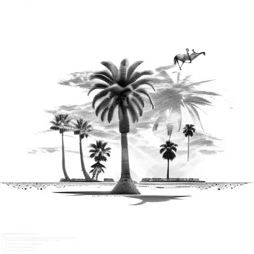 palm tree with cowboy boots at the base tattoo design idea