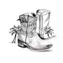 palm tree and cowboy boots tattoo design idea