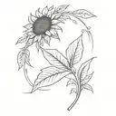 A minimalist tattoo design of a sunflower intertwined with a laurel wreath, symbolizing sea tattoo design idea