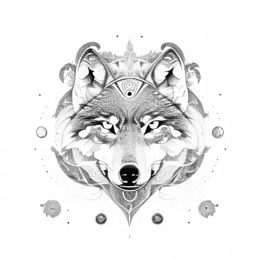 moon, wolf, eyes of horus, growth, struggle  tattoo design idea