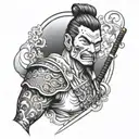 Create a tattoo of a yakuza warrior in a traditional Japanese setting, with intricate details and shading tattoo design idea