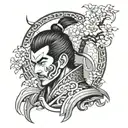 Create a tattoo of a yakuza warrior in a traditional Japanese setting, with intricate details and shading tattoo design idea
