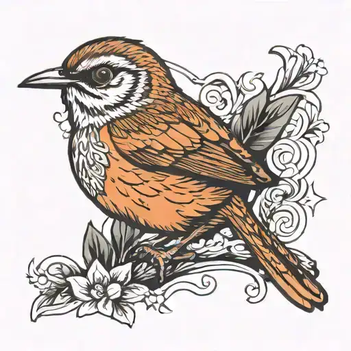 Wren bird sitting tattoo design idea