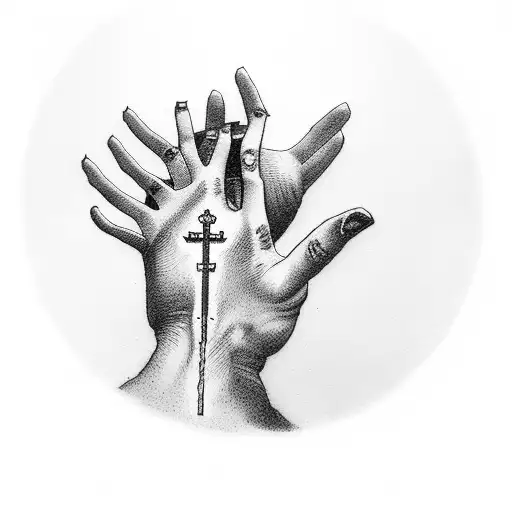 hands prayer crucifix tattoo design idea