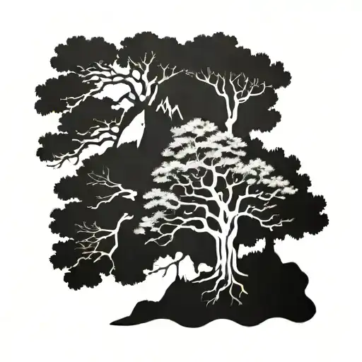  oak tree mountain  tattoo design idea