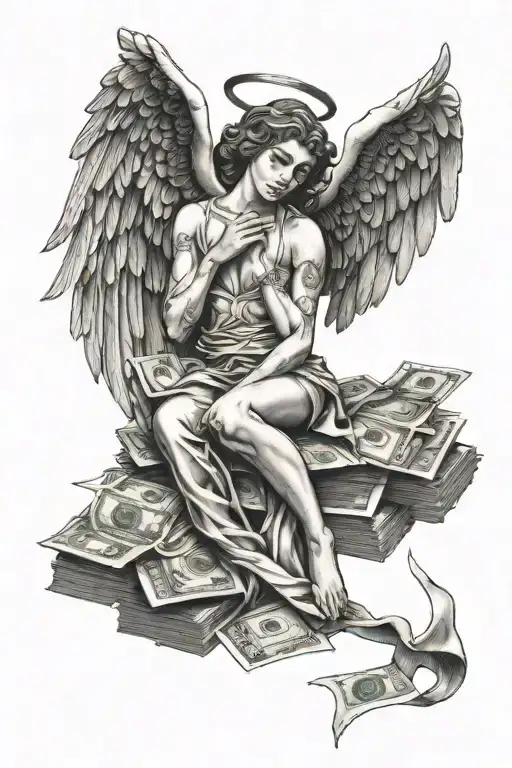 Money, Angel sitting tattoo design idea