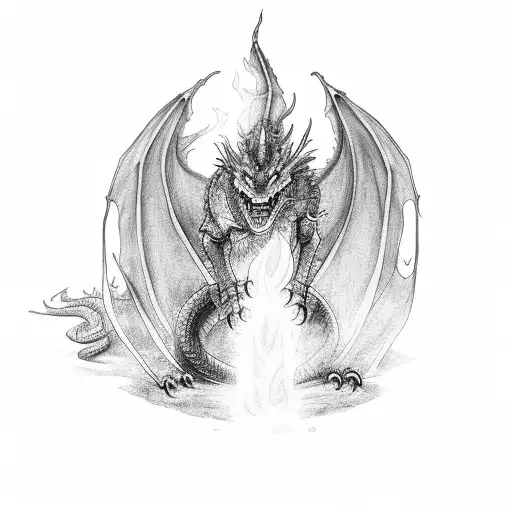 dragon, 7, flames, hot chick tattoo design idea