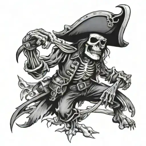 Skeleton pirate exploring the Caribbean tattoo design idea