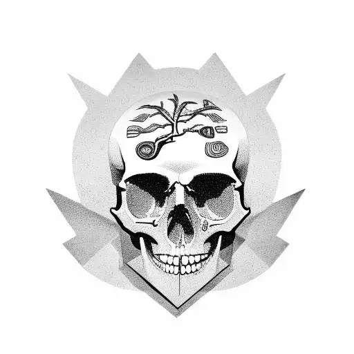 A skull surrounded by Egyptian hieroglyphs representing different branches of knowledge tattoo design idea