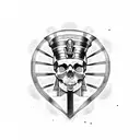 A skull wearing an Egyptian pharaoh headdress, with philosophical quotes written in hieroglyphs tattoo design idea