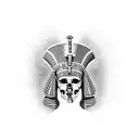A skull wearing an Egyptian pharaoh headdress, with philosophical quotes written in hieroglyphs tattoo design idea