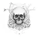 A skull surrounded by Egyptian hieroglyphs representing different branches of knowledge tattoo design idea