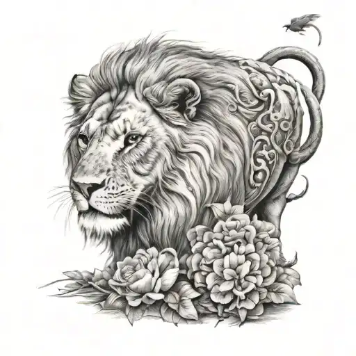 lion and rat in one animal as tattoo for beautiful woman  tattoo design idea
