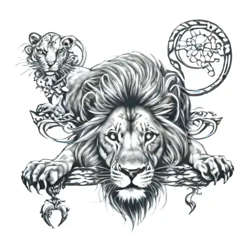 lion and rat in one animal as tattoo for beautiful woman, rat face and legs tattoo design idea