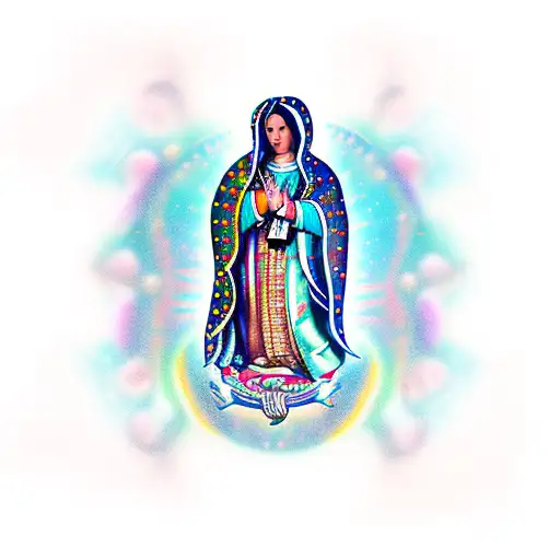 lady of Guadalupe and starry nights tattoo design idea