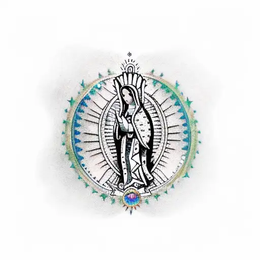 lady of Guadalupe and starry nights tattoo design idea