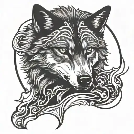 wolf surrounded tattoo design idea