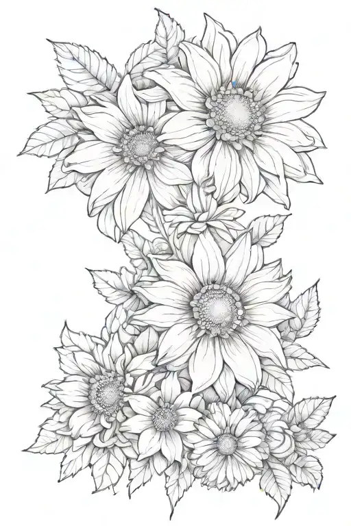 Chrysanthemum Lilly sunflower marigold violet flowers tattoo design idea