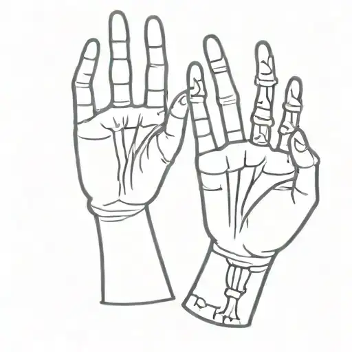 two separate skeleton hands with one hand holding up four fingers and then one holding up a L tattoo design idea
