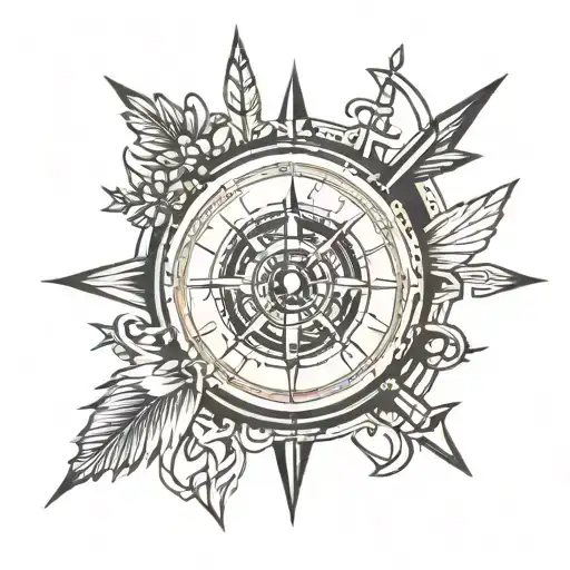 compass and clock mixed together with arrows   tattoo design idea