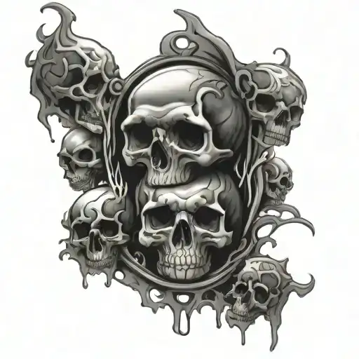 melting skulls and clock tattoo design idea