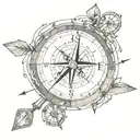 compass and clock mixed together with arrows   tattoo design idea