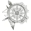 compass and clock mixed together with arrows   tattoo design idea