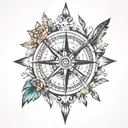 compass and clock mixed together with arrows   tattoo design idea