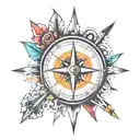 compass and clock mixed together with arrows   tattoo design idea