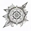 compass and clock mixed together with arrows   tattoo design idea