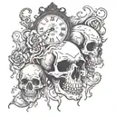 melting skulls and clock tattoo design idea