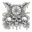 melting skulls and clock tattoo design idea