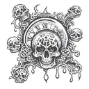 melting skulls and clock tattoo design idea