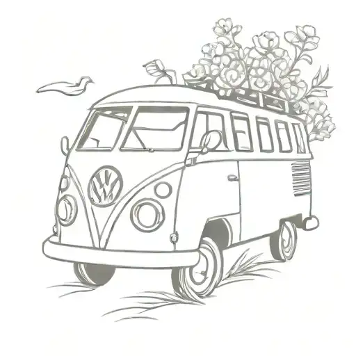 vw bus with flowers out the windows  tattoo design idea