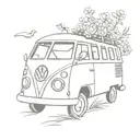 vw bus with flowers out the windows  tattoo design idea