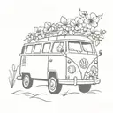vw bus with flowers out the windows  tattoo design idea